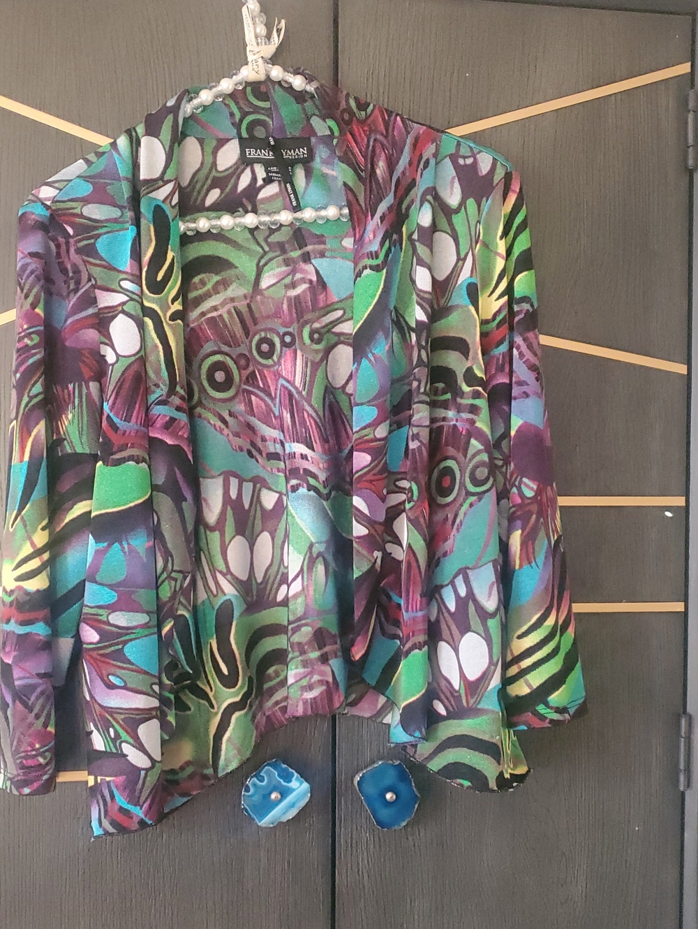 Frank Lyman Design Vibrant Teal, Purple & Green Open-Front Jacket
